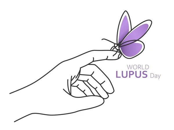 World Lupus Day Design Lila Szalaggal Pillangóval Krónikus Autoimmun Tudatosság — Stock Vector
