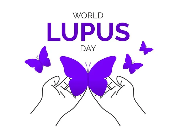 World Lupus Day Design Purple Ribbon Butterfly Chronic Autoimmunity Awareness — Stock Vector