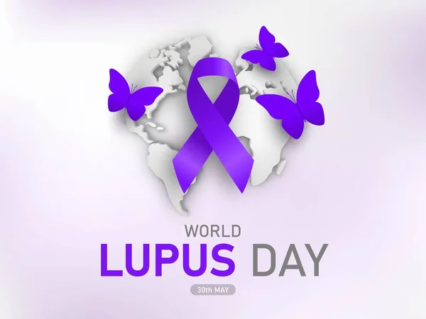 World Lupus Day Design Фіолетовою Стрічкою Метеликом Хронічної Свідомості Про — стоковий вектор