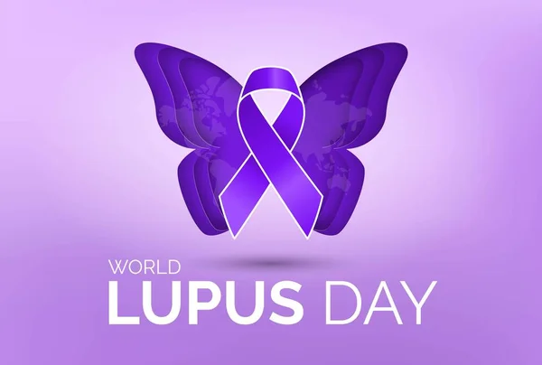 Diseño Del Día Mundial Del Lupus Con Cinta Púrpura Mariposa — Vector de stock