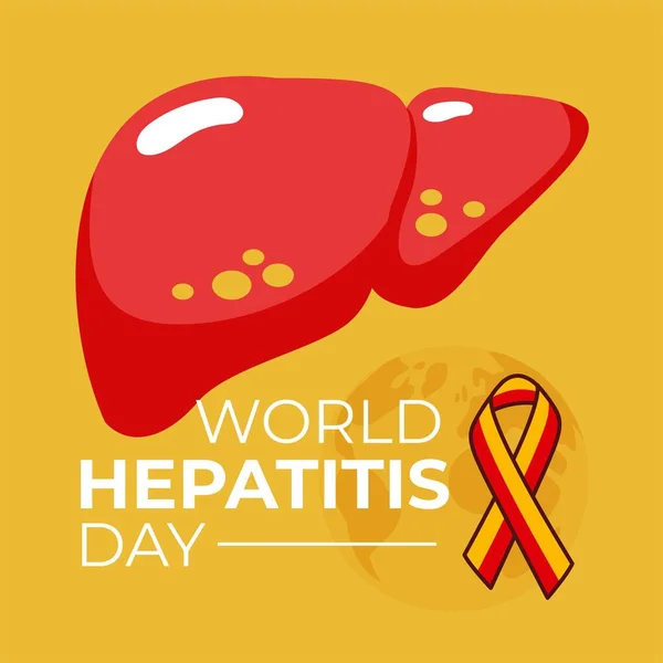 World Hepatit Day Illustration Röd Och Gul Medvetenhet Band Levercancer — Stock vektor