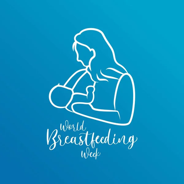 World Breastfeeding Week Illustration Line Art Woman Feeding New Born — Stock Vector