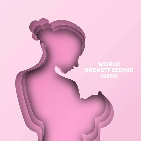 World Breast Feeding Week Design Illustration Woman Breastfeeding Baby Pink — Stock Vector