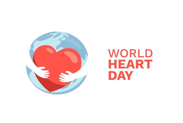 Día Mundial Del Corazón Tierra Abrazando Símbolo Del Corazón Ilustración — Vector de stock