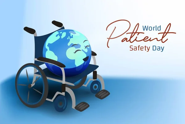 Design Světového Dne Bezpečnosti Pacientů Země Sedí Invalidním Vozíku Jako — Stockový vektor