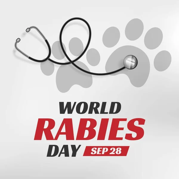 World Rabies Day Concept Stethoscope Symbolic Bone Paw — Stock Vector