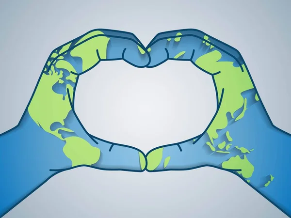 Mãos Mapa Mundo Formando Forma Coração Para Dia Mundial Paz — Vetor de Stock