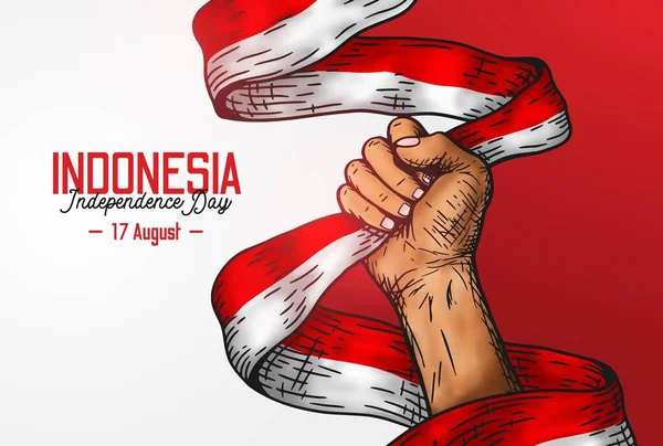 Indonézia Függetlenség Napja Háttér Augusztus Függetlenség Tervezés Összeszorított Kézzel Tartó — Stock Vector
