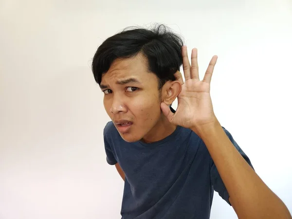Man Hand Holding Ear Hear Gesture — Stock Photo, Image