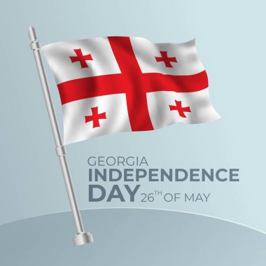 Georgia's Flag Illustration with pole. Mutlu Georgia Bağımsızlık Günü Arkaplan Tasarımı