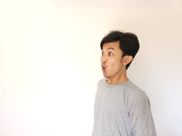 Shocked Surprised Face Asian Man Isolated White Background — Stock Photo, Image