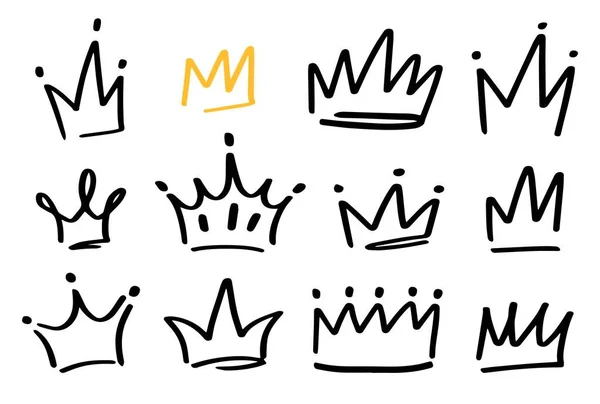 Varie Corone Scarabocchiate Set Vettore Disegnato Mano Tutti Gli Elementi — Vettoriale Stock