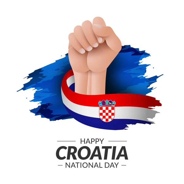 Horvátország Függetlenség Napja Design Kézben Tartó Zászlóval Horvátország Hullámos Zászló — Stock Vector