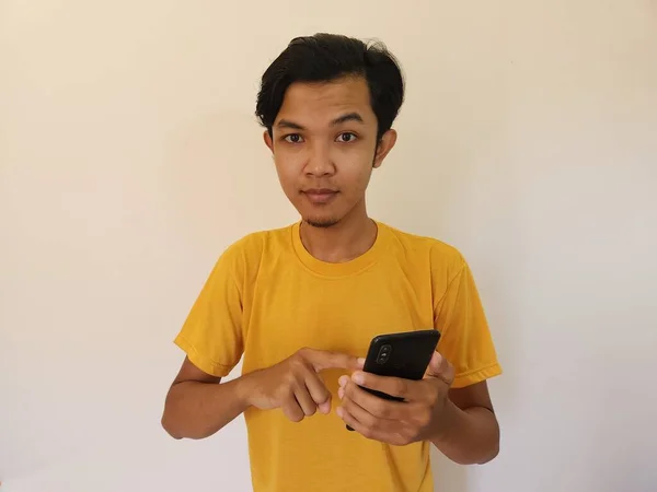 Happy Smile Face Asian Man Who Found Better Application His — Stok Foto