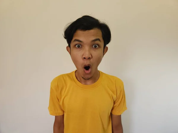 Funny Shocked Surprised Closeup Asian Face Man Isolated White Background — 스톡 사진