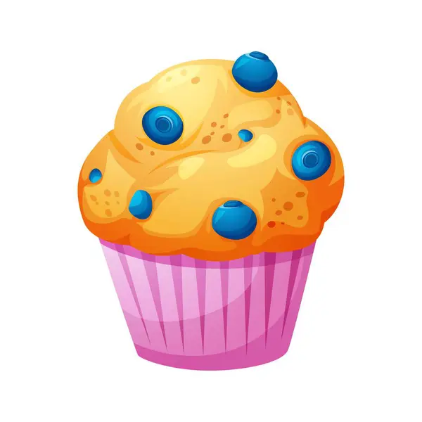 Une Tasse Muffin Avec Garniture Aux Myrtilles — Image vectorielle