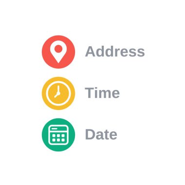 Adres, tarih, saat simgeleri vektör illüstrasyonu