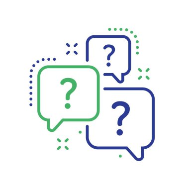 Soru baloncukları çizgi simgesi. İmza iste. Faq anket sembolü. Kalite tasarım elemanı. Satır biçimi soru baloncukları simgesi. Düzenlenebilir felç. Vektör