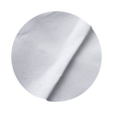 Beyaz arkaplanda kırpma yolu ile izole edilmiş boş beyaz yuvarlak kağıt etiketi