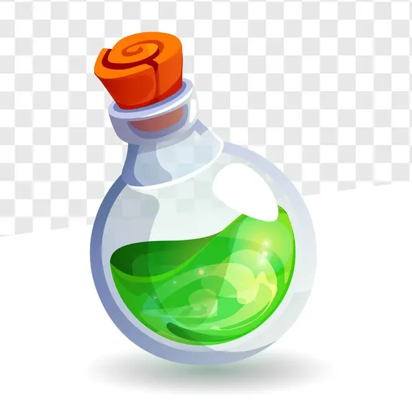 Bottle Green Potion Wooden Cork Magical Elixir Vector Illustration — Stock Vector