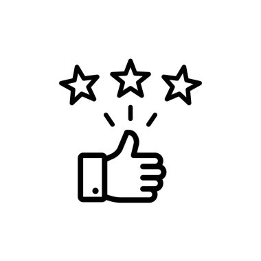 Müşteri değerlendirmesi 5 yıldızlı ve başparmak yukarı. Düzenlenebilir felçli taslak simgesi. Vektör 01