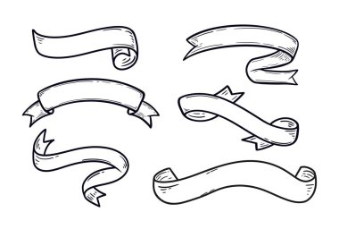 Siyah çizgi klasik kurdele sancak vektör seti. El çizimi sanat.