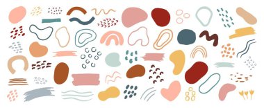 El çizimi soyut sanat vektör element koleksiyonu. Kapak için organik şekiller ve fırça tasarımı, afiş arka planı. Sosyal paylaşım ve hikayeler arka plan dekorasyonu, baskı, duvar kağıdı