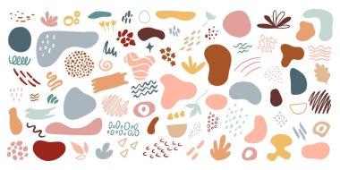 Beyaz arka planda organik şekiller var. El çizimi soyut tasarım elementleri pastel renklerde. Minimal stil kaplama şablonu. Sosyal medya hikayeleri için sanat biçimi, markalaşma, afiş