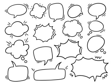 Speech Bubbles hand drawn doodle comic bubble chat. Vector Illustration