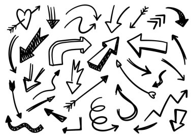 different shapes of handdrawn arrows and direction vector illustration