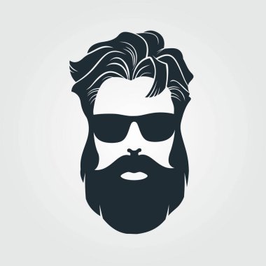 Bearded men in sunglasses, hipster face icon isolated. Vector illustration clipart