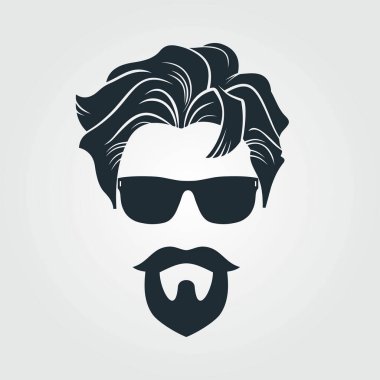 Güneş gözlüklü sakallı adamlar, hipster suratlı ikon izole edilmiş. Vektör illüstrasyonu