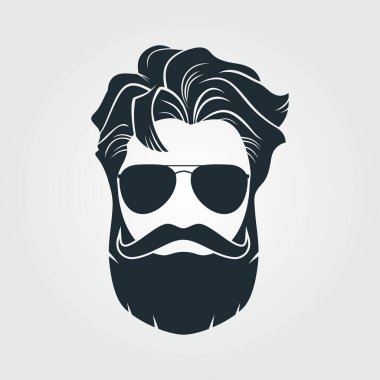 Güneş gözlüklü sakallı adamlar, hipster suratlı ikon izole edilmiş. Vektör illüstrasyonu