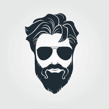 Güneş gözlüklü sakallı adamlar, hipster suratlı ikon izole edilmiş. Vektör illüstrasyonu