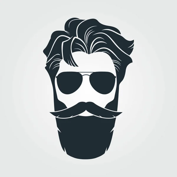 Бородатые Мужчины Солнечных Очках Икона Хипстерского Лица Изолирована Векторная Иллюстрация — стоковый вектор