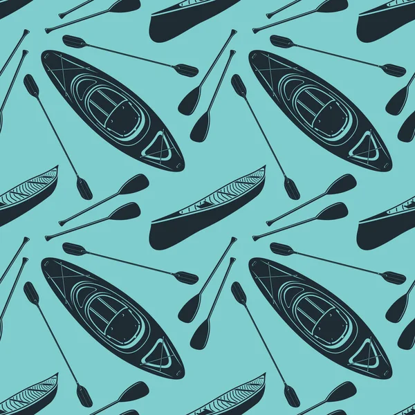Patrón Sin Costuras Con Canoa Kayak Paletas Ilustración Vectorial — Archivo Imágenes Vectoriales