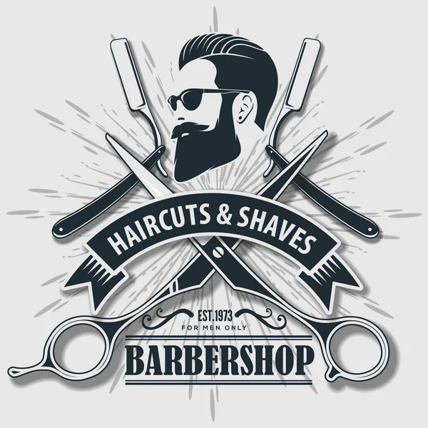 Logo Barbería Cartel Concepto Diseño Pancartas Con Poste Barbero Hombres — Vector de stock