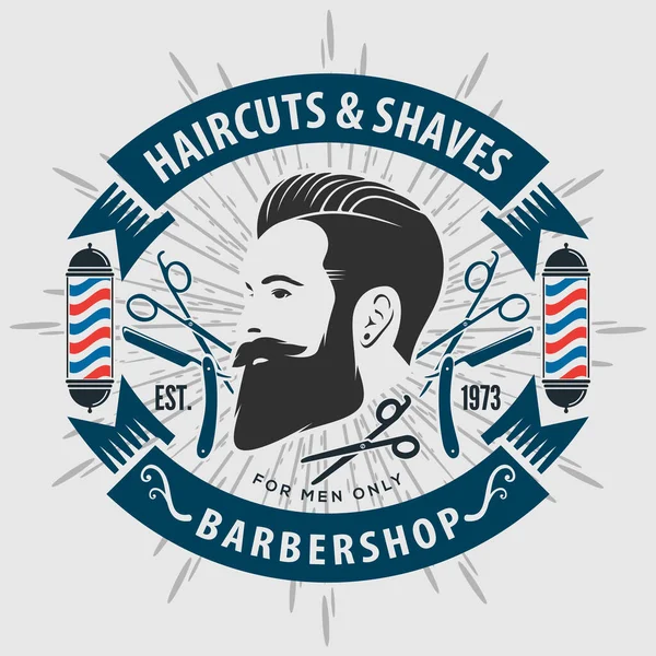 Barbershop Logo Plakat Oder Bannerdesign Konzept Mit Friseurstange Und Bärtigen — Stockvektor