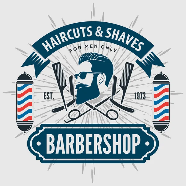 Logotipo Barbearia Cartaz Conceito Design Banner Com Poste Barbeiro Homens — Vetor de Stock