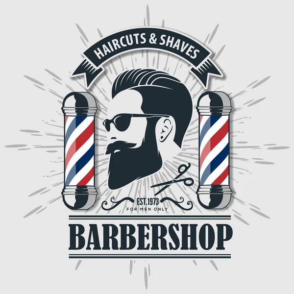 Logo Barbería Cartel Concepto Diseño Pancartas Con Poste Barbero Hombres — Archivo Imágenes Vectoriales