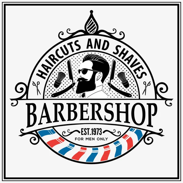 Barbershop Logo Plakat Oder Bannerdesign Konzept Mit Friseurstange Und Bärtigen lizenzfreie Stockillustrationen