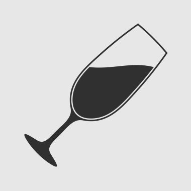 Şampanya, beyaz arka planda izole edilmiş şarap bardağı ikonu. Vektör illüstrasyonu