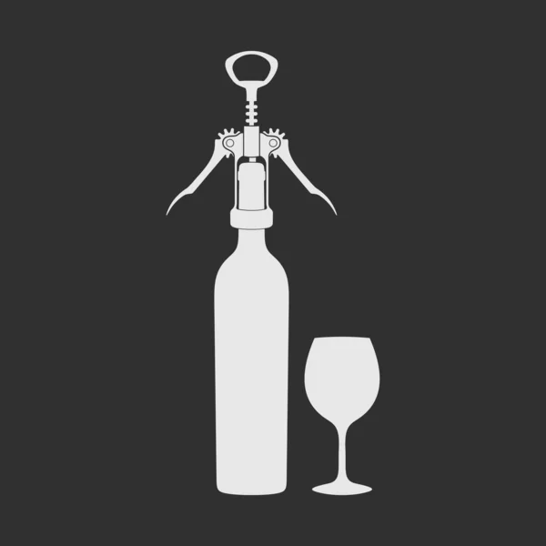 ワインボトルとコルク栓抜き分離 ベクターイラスト — ストックベクタ