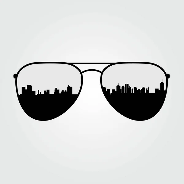 Stadens Silhuett Reflekteras Solglasögonen Vektorillustration — Stock vektor
