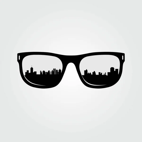 Silueta Del Horizonte Ciudad Reflejada Las Gafas Sol Ilustración Vectorial — Vector de stock