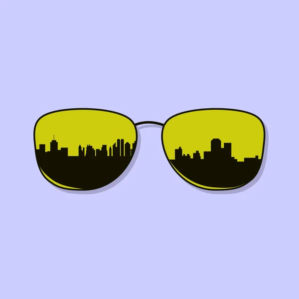 Stadens Silhuett Reflekteras Solglasögonen Vektorillustration — Stock vektor