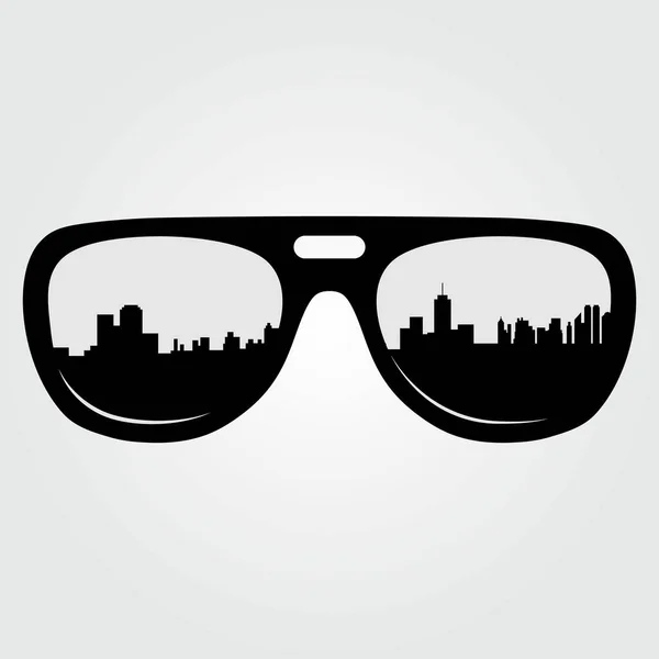 Sagoma Dello Skyline Della Città Riflessa Negli Occhiali Sole Illustrazione — Vettoriale Stock