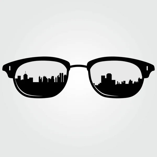 Gözlüklere Şehrin Silueti Yansıdı Vektör Illüstrasyonu — Stok Vektör