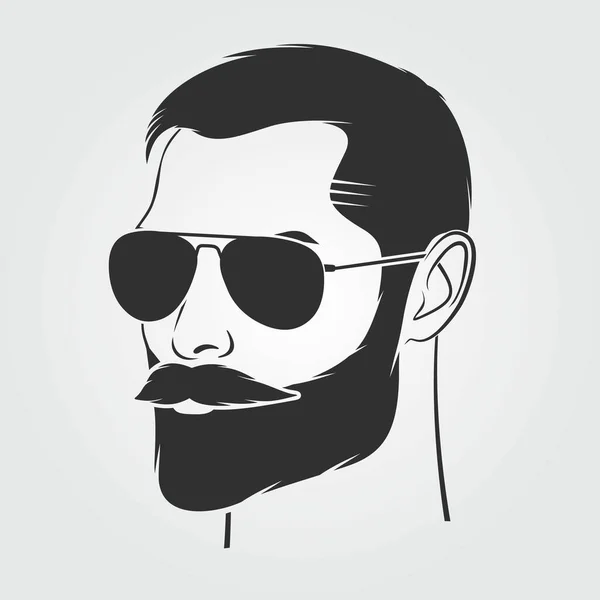 Hombres Barbudos Con Gafas Sol Icono Cara Hipster Aislado Ilustración — Vector de stock