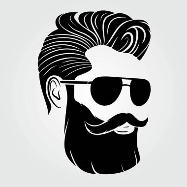 Güneş gözlüklü sakallı adamlar, hipster suratlı ikon izole edilmiş. Vektör illüstrasyonu